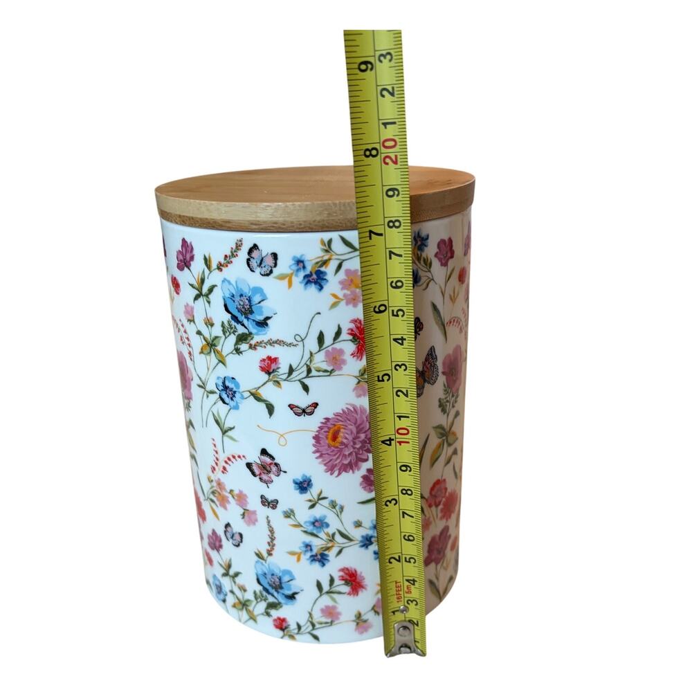 Grace Teaware Porcelain Canister w/ Wooden Lid Spring Floral Butterflies 8in NEW - Picture 8 of 15